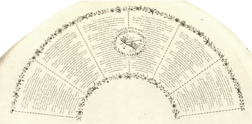 Dances printed on paper and ready to mount on a fan courtesy of the British Museum 1798